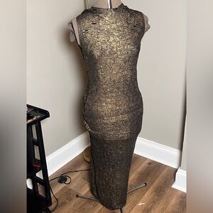NWT Zara Gold Bronze Metallic Dress Size L Statement Party